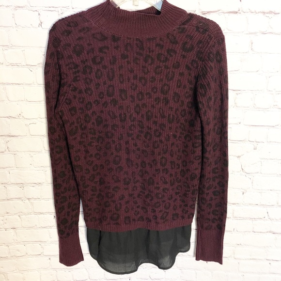 Apt. 9 Sweaters - NWT Apt. 9 Burgundy Leopard Sweater With Black Hem
